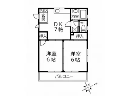 カルチェ佐川(2DK/3階)の間取り写真