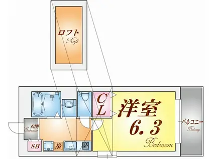 コスティエーロ須磨(1SK/2階)の間取り写真
