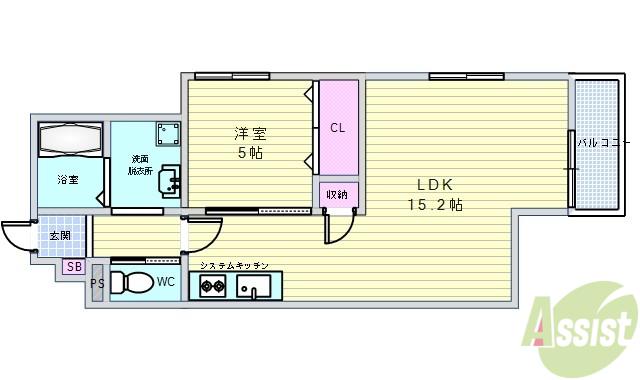 WIND BELL栄本町(1LDK/3階)の間取り写真