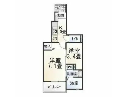 グリーンシティ竜美J(2K/1階)の間取り写真