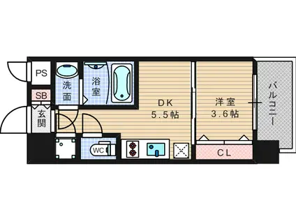 レジュールアッシュウエストレジス(1DK/4階)の間取り写真