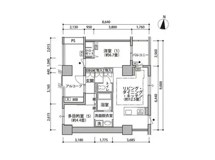 東雲キャナルコートCODAN19号棟(1SLDK/9階)の間取り写真