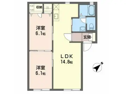 シンシア向山(2LDK/1階)の間取り写真