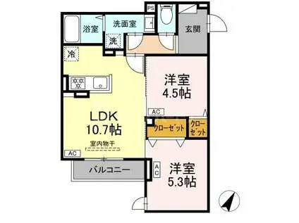 セレスティア扇III(2LDK/2階)の間取り写真