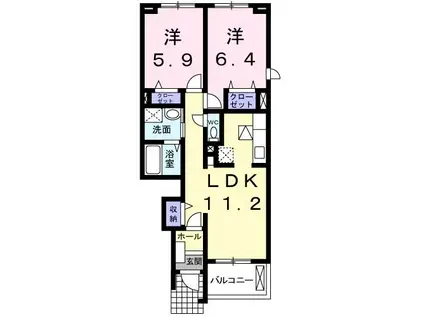 グランディール(2LDK/1階)の間取り写真