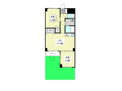 セザール立川A館(2LDK/1階)の間取り写真