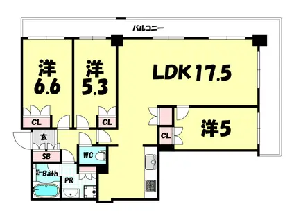 ブリリアタワー神戸元町(3LDK/8階)の間取り写真