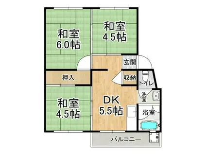 山陽電鉄本線 滝の茶屋駅 徒歩22分 5階建 築56年(3DK/2階)の間取り写真