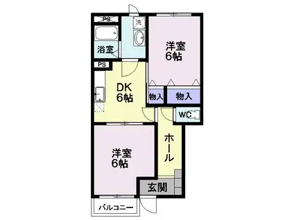 ソレイユ・ルヴァン(2DK/1階)の間取り写真