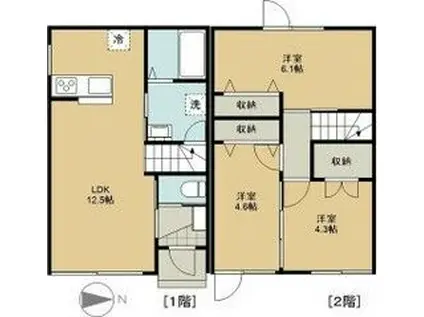 ロイヤルレジデンスA(3LDK/1階)の間取り写真