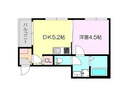 エスポワール三津屋(1DK/2階)の間取り写真