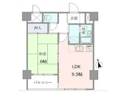 ベルメゾン上野松が谷(1LDK/6階)の間取り写真