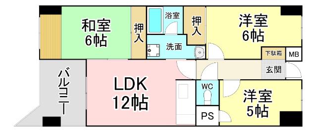 ベルデェ守恒(3LDK/4階)の間取り写真