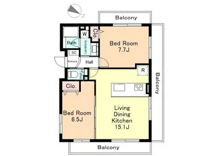 VELFARRE彩 SETAGAYA(2LDK/2階)の間取り写真