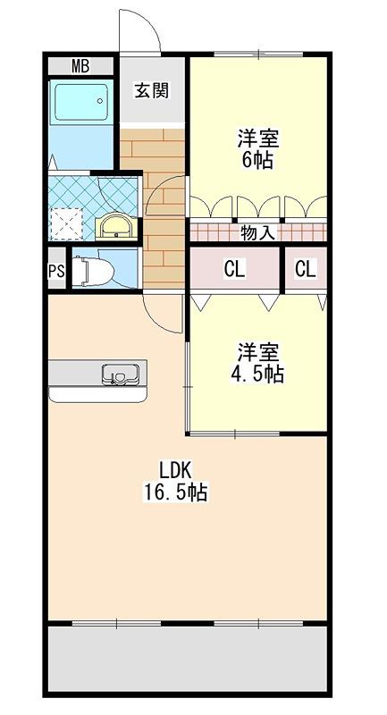 ヌーベルメゾン清水(2LDK/2階)の間取り写真