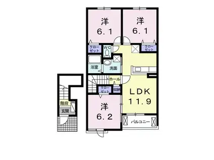 ヴィッラ・フジヤ VI(3LDK/2階)の間取り写真