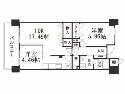 アプローズ戸畑駅壱番館(2LDK/9階)の間取り写真