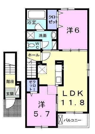 ブライト605レジデンスIIA(2LDK/2階)の間取り写真