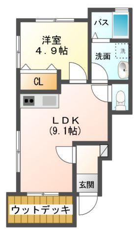 ヴァレーホ(1LDK/1階)の間取り写真