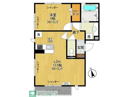 京王相模原線 京王稲田堤駅 徒歩2分 3階建 築14年(1LDK/1階)の間取り写真