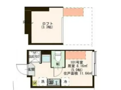 グロワール明大前(ワンルーム/1階)の間取り写真