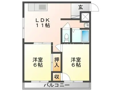 グリーンスクエア三ツ島(2LDK/2階)の間取り写真