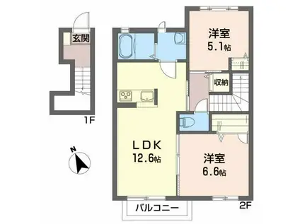 メゾンMAST八山田B(2LDK/2階)の間取り写真