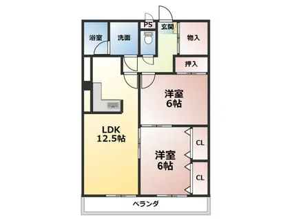 オーエムビル(2LDK/4階)の間取り写真