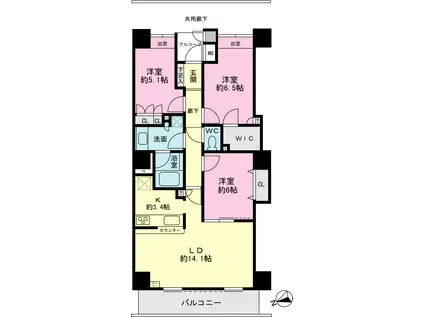 横浜ヘリオスタワー(3LDK/5階)の間取り写真