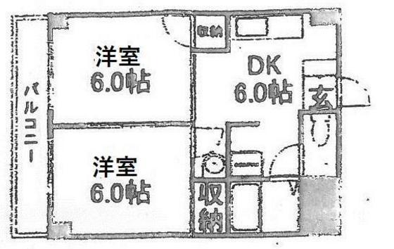 グランディール門田屋敷(2DK/4階)の間取り写真