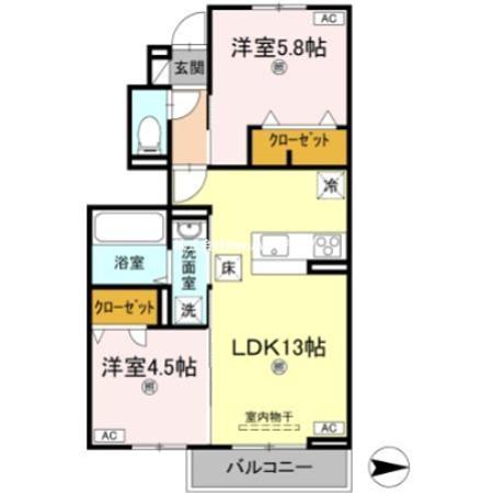 オリエンタルコート南田宮(2LDK/1階)の間取り写真