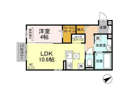 ティアレ(1LDK/1階)の間取り写真