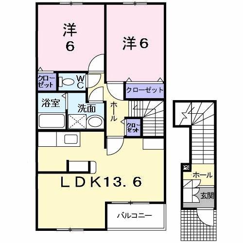 ピュア ファウンテン ヴィラII(2LDK/2階)の間取り写真