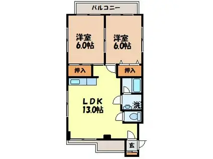 ソレイユ富士見(2LDK/3階)の間取り写真