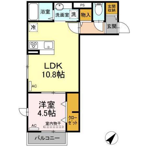 D-ROOM高須(1LDK/2階)の間取り写真
