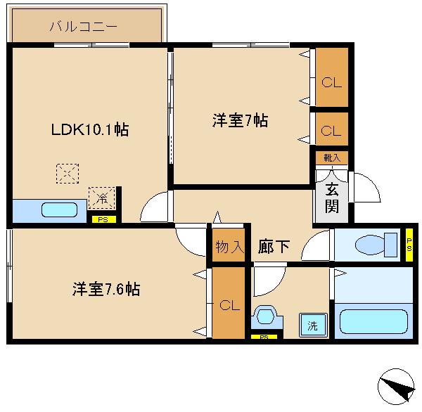 ステラ前ヶ崎(2LDK/1階)の間取り写真