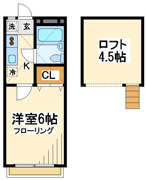 ガウディⅥ(1K/1階)の間取り写真