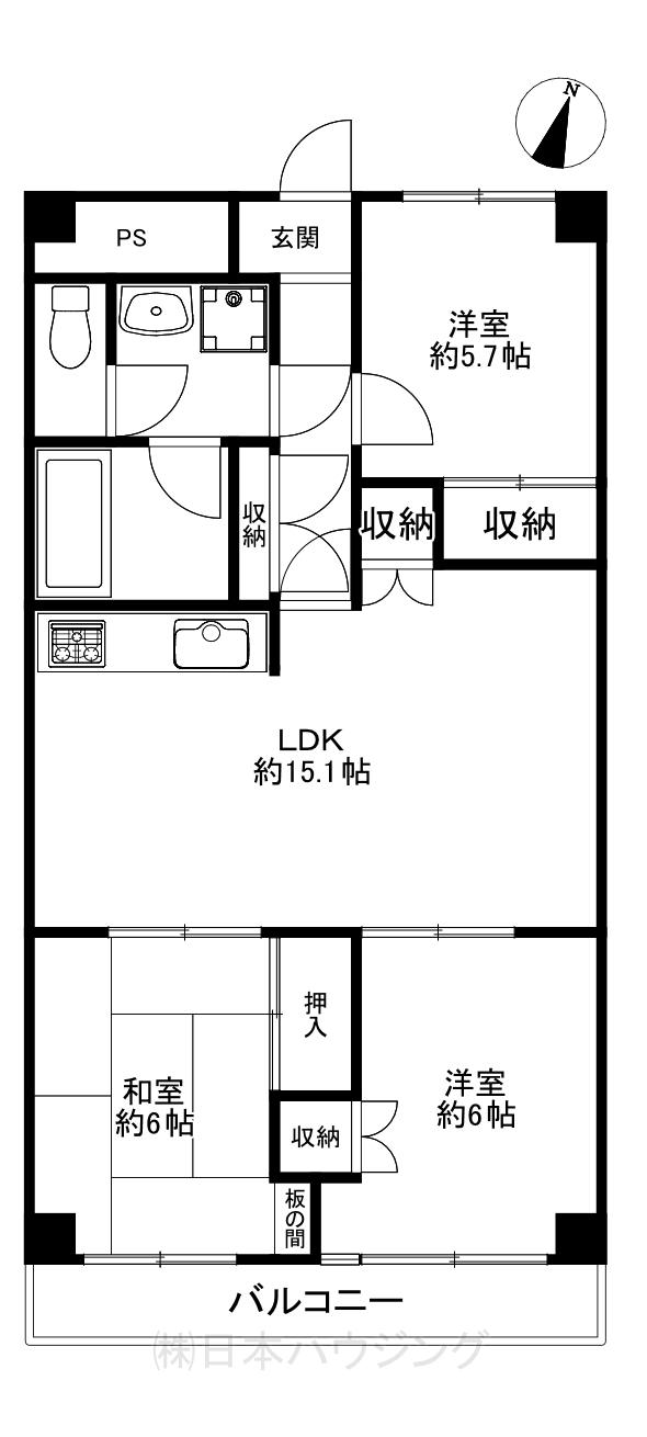 洋伸大倉山マンション(3LDK/3階)の間取り写真