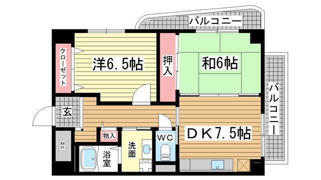 フローラル御影(2DK/2階)の間取り写真