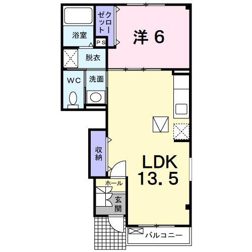 プラスパァA(1LDK/1階)の間取り写真