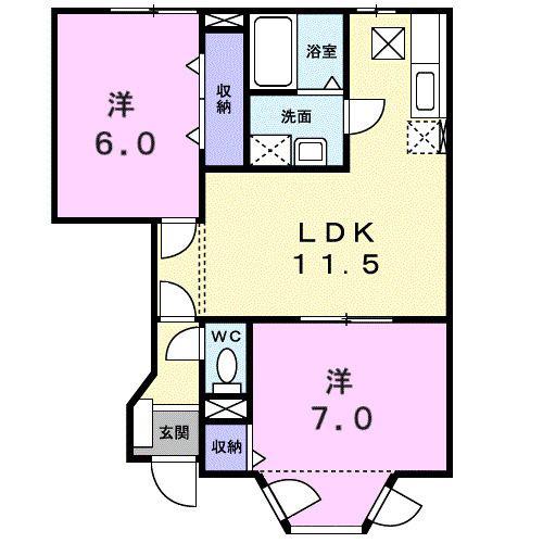 セレッソハイツC(2LDK/1階)の間取り写真