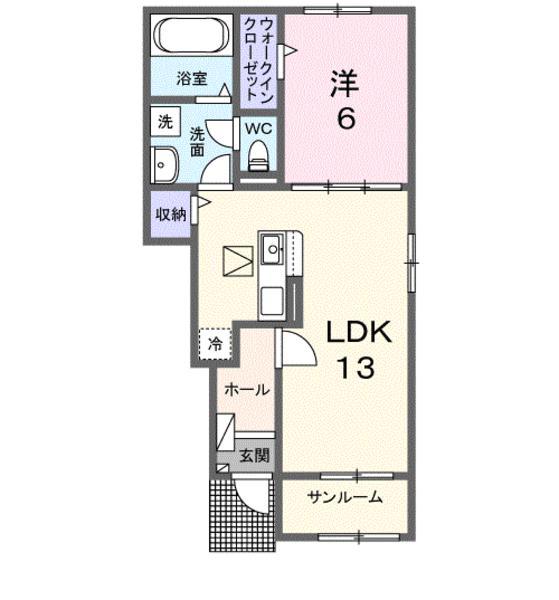 サザンクロスB(1LDK/1階)の間取り写真