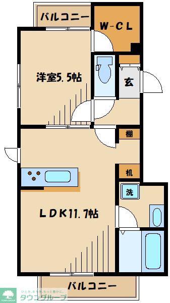 ドミール ソレイユ(1LDK/2階)の間取り写真