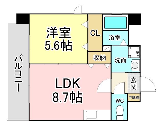 ミーナ砂津(1LDK/7階)の間取り写真