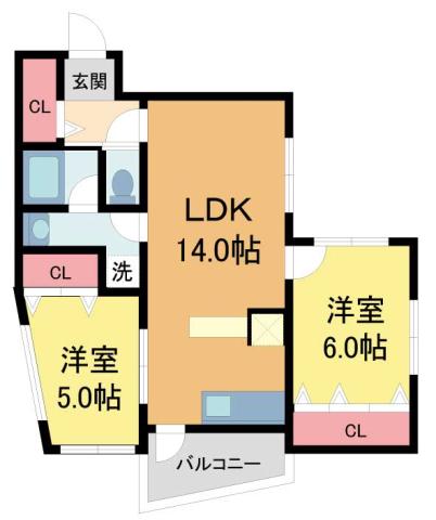 K-HAUS(2LDK/2階)の間取り写真