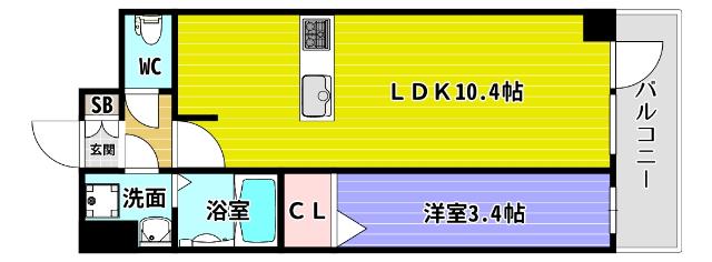 S-RESIDENCE堺筋本町DEUX(1LDK/12階)の間取り写真