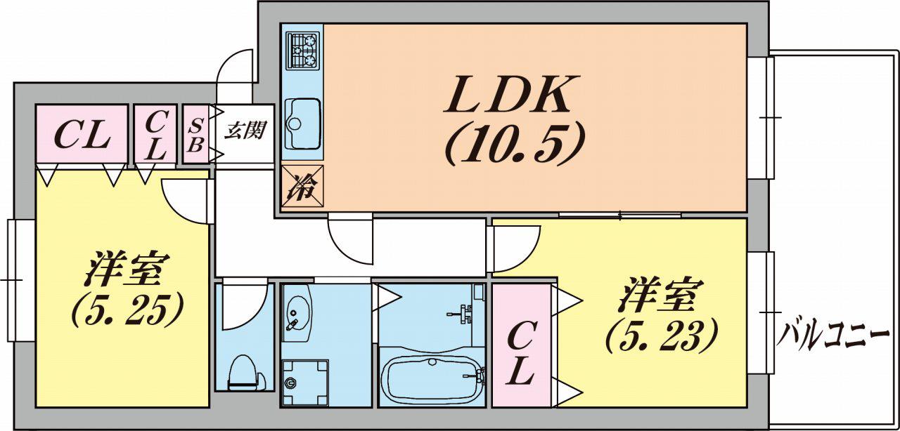 ラヴェール北五葉(2LDK/2階)の間取り写真