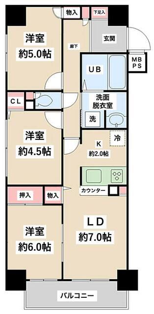 セザールスカイタワー銀座東(3LDK/7階)の間取り写真