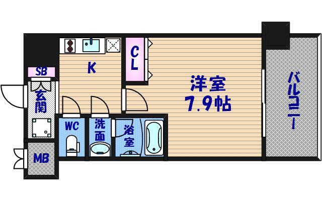 スプランディッド難波(1K/4階)の間取り写真