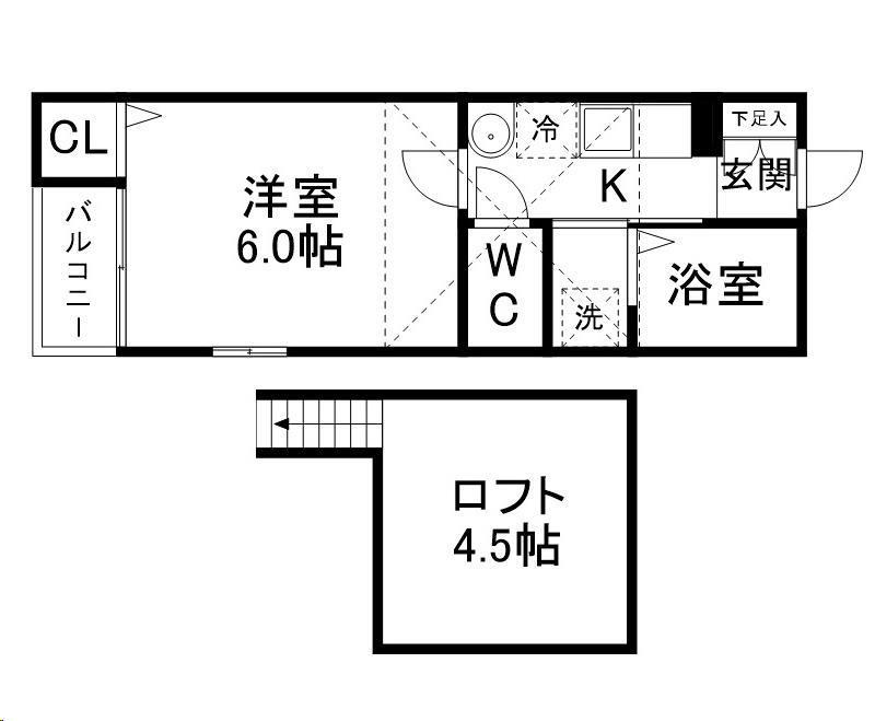 LINK STAGE旭ヶ丘(1K/1階)の間取り写真
